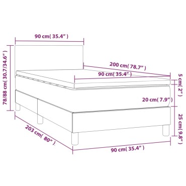 vidaXL Κρεβάτι Boxspring με Στρώμα Σκούρο Γκρι 90x200 εκ. Υφασμάτινο