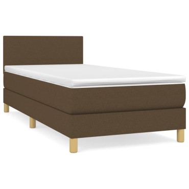 vidaXL Κρεβάτι Boxspring με Στρώμα Σκούρο Καφέ 90x200 εκ. Υφασμάτινο