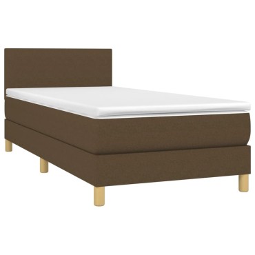 vidaXL Κρεβάτι Boxspring με Στρώμα Σκούρο Καφέ 90x200 εκ. Υφασμάτινο
