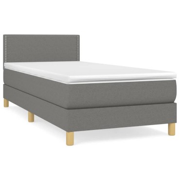 vidaXL Κρεβάτι Boxspring με Στρώμα Σκούρο Γκρι 90x190 εκ. Υφασμάτινο