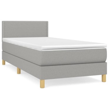 vidaXL Κρεβάτι Boxspring με Στρώμα Ανοιχτό Γκρι 100x200 εκ. Υφασμάτινο