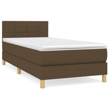 vidaXL Κρεβάτι Boxspring με Στρώμα Σκούρο Καφέ 90x200 εκ. Υφασμάτινο