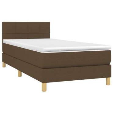 vidaXL Κρεβάτι Boxspring με Στρώμα Σκούρο Καφέ 90x200 εκ. Υφασμάτινο