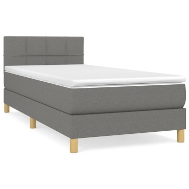 vidaXL Κρεβάτι Boxspring με Στρώμα Σκούρο Γκρι 100x200cm Υφασμάτινο 1 τεμ. - Μονό