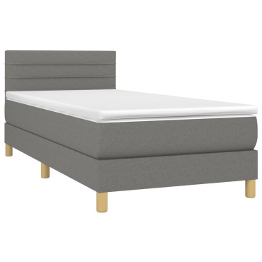 vidaXL Κρεβάτι Boxspring με Στρώμα Σκούρο Γκρι 90x200 εκ. Υφασμάτινο