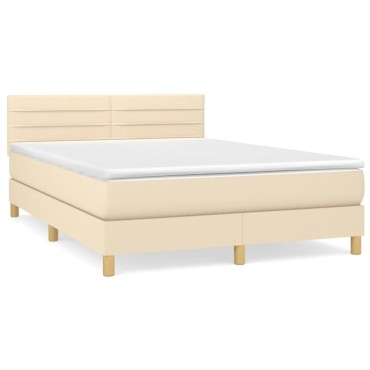 vidaXL Κρεβάτι Boxspring με Στρώμα Κρεμ 140x190 εκ. Υφασμάτινο