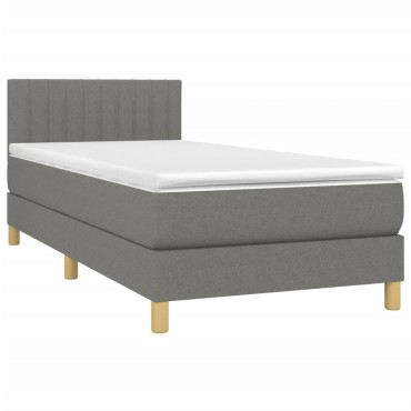 vidaXL Κρεβάτι Boxspring με Στρώμα Σκούρο Γκρι 90x200 εκ. Υφασμάτινο