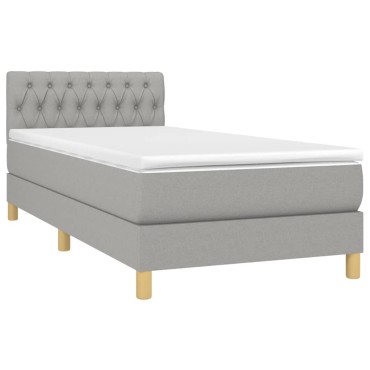 vidaXL Κρεβάτι Boxspring με Στρώμα Ανοιχτό Γκρι 90x200 εκ. Υφασμάτινο