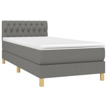 vidaXL Κρεβάτι Boxspring με Στρώμα Σκούρο Γκρι 90x200 εκ. Υφασμάτινο
