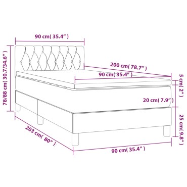 vidaXL Κρεβάτι Boxspring με Στρώμα Σκούρο Γκρι 90x200 εκ. Υφασμάτινο