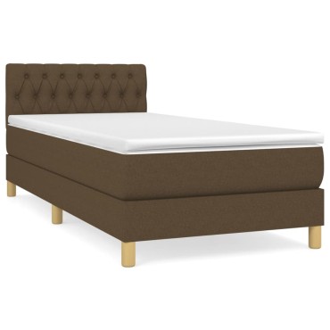 vidaXL Κρεβάτι Boxspring με Στρώμα Σκούρο Καφέ 90x200 εκ. Υφασμάτινο