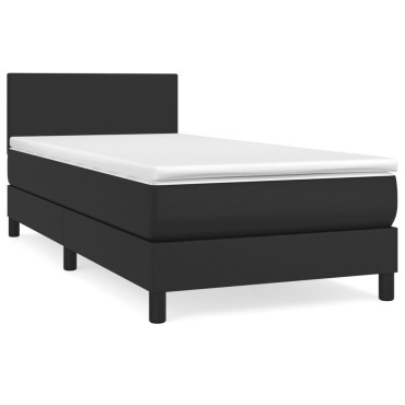 vidaXL Κρεβάτι Boxspring με Στρώμα Μαύρο 90x200εκ. από Συνθετικό Δέρμα