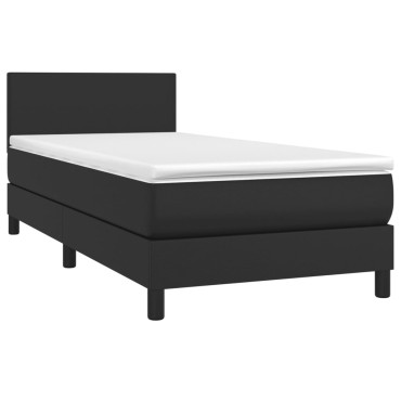 vidaXL Κρεβάτι Boxspring με Στρώμα Μαύρο 90x200εκ. από Συνθετικό Δέρμα