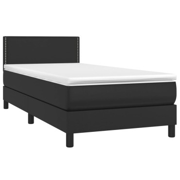 vidaXL Κρεβάτι Boxspring με Στρώμα Μαύρο 90x200εκ. από Συνθετικό Δέρμα