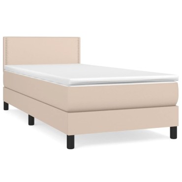 vidaXL Κρεβάτι Boxspring με Στρώμα Καπουτσίνο 90x200εκ.από Συνθ. Δέρμα