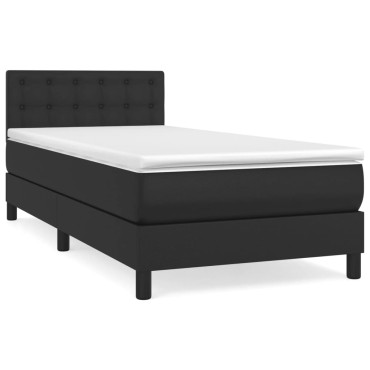 vidaXL Κρεβάτι Boxspring με Στρώμα Μαύρο 90x200εκ. από Συνθετικό Δέρμα