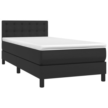 vidaXL Κρεβάτι Boxspring με Στρώμα Μαύρο 90x200εκ. από Συνθετικό Δέρμα