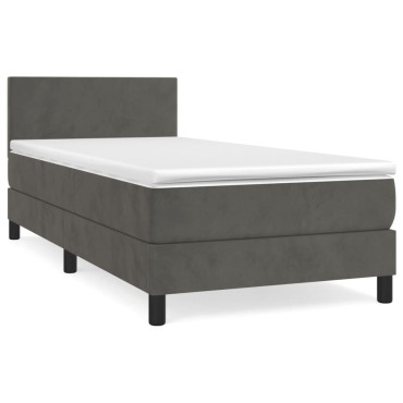 vidaXL Κρεβάτι Boxspring με Στρώμα Σκούρο Γκρι 90x200 εκ. Βελούδινο