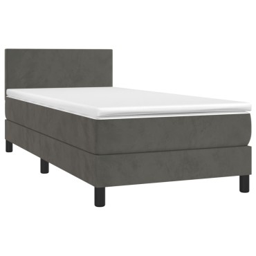vidaXL Κρεβάτι Boxspring με Στρώμα Σκούρο Γκρι 90x200 εκ. Βελούδινο