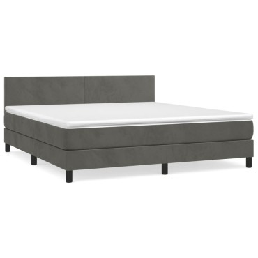vidaXL Κρεβάτι Boxspring με Στρώμα Σκούρο Γκρι 180x200 εκ. Βελούδινο