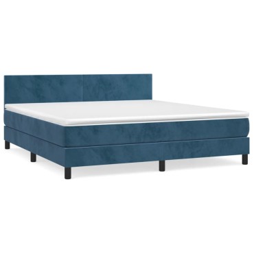 vidaXL Κρεβάτι Boxspring με Στρώμα Σκούρο Μπλε 180x200 εκ. Βελούδινο