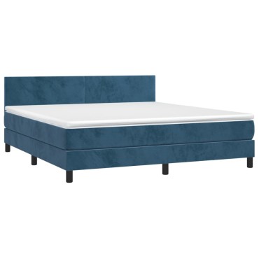 vidaXL Κρεβάτι Boxspring με Στρώμα Σκούρο Μπλε 180x200 εκ. Βελούδινο