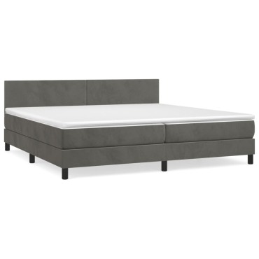 vidaXL Κρεβάτι Boxspring με Στρώμα Σκούρο Γκρι 200x200 εκ. Βελούδινο