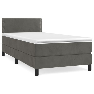 vidaXL Κρεβάτι Boxspring με Στρώμα Σκούρο Γκρι 90x200 εκ. Βελούδινο