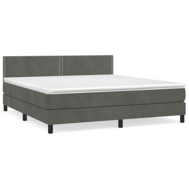 vidaXL Κρεβάτι Boxspring με Στρώμα Σκούρο Γκρι 180x200 εκ. Βελούδινο