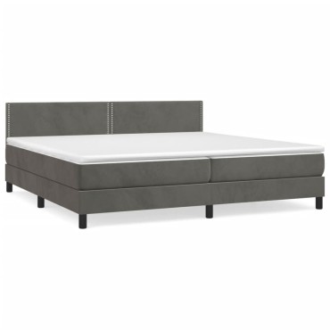vidaXL Κρεβάτι Boxspring με Στρώμα Σκούρο Γκρι 200x200 εκ. Βελούδινο