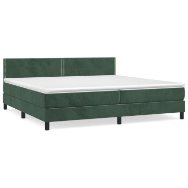 vidaXL Κρεβάτι Boxspring με Στρώμα Σκούρο Πράσινο 200x200εκ. Βελούδινο