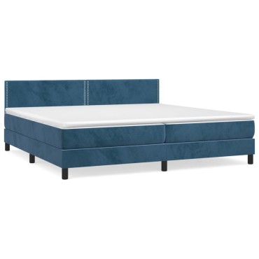 vidaXL Κρεβάτι Boxspring με Στρώμα Σκούρο Μπλε 200x200 εκ. Βελούδινο