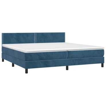 vidaXL Κρεβάτι Boxspring με Στρώμα Σκούρο Μπλε 200x200 εκ. Βελούδινο