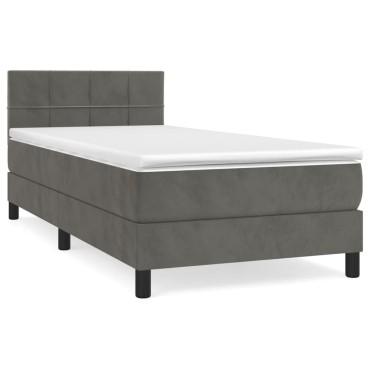 vidaXL Κρεβάτι Boxspring με Στρώμα Σκούρο Γκρι 90x200 εκ. Βελούδινο