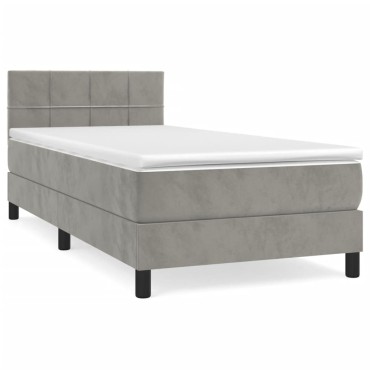 vidaXL Κρεβάτι Boxspring με Στρώμα Ανοιχτό Γκρι 100x200 εκ. Βελούδινο