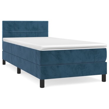 vidaXL Κρεβάτι Boxspring με Στρώμα Σκούρο Μπλε 100x200 εκ. Βελούδινο