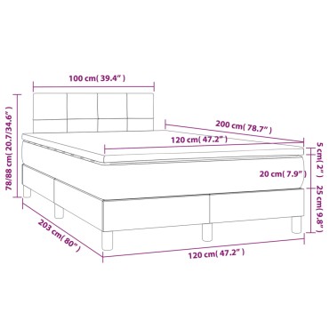 vidaXL Κρεβάτι Boxspring με Στρώμα Ανοιχτό Γκρι 120x200 εκ. Βελούδινο