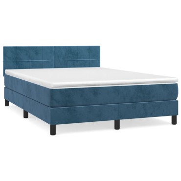vidaXL Κρεβάτι Boxspring με Στρώμα Σκούρο Μπλε 140x200 εκ. Βελούδινο