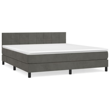 vidaXL Κρεβάτι Boxspring με Στρώμα Σκούρο Γκρι 180x200 εκ. Βελούδινο