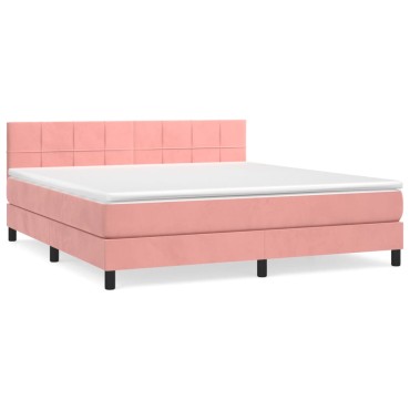 vidaXL Κρεβάτι Boxspring με Στρώμα Ροζ 180x200cm Βελούδινο 1 τεμ. - Διπλό