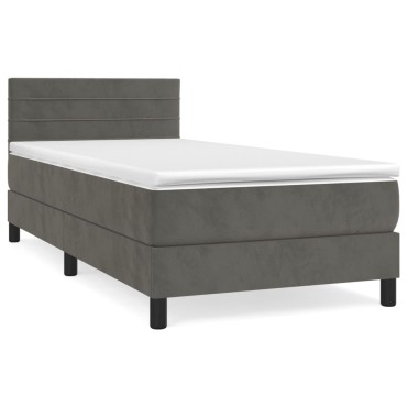 vidaXL Κρεβάτι Boxspring με Στρώμα Σκούρο Γκρι 90x200 εκ. Βελούδινο