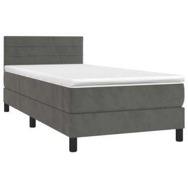 vidaXL Κρεβάτι Boxspring με Στρώμα Σκούρο Γκρι 90x200 εκ. Βελούδινο