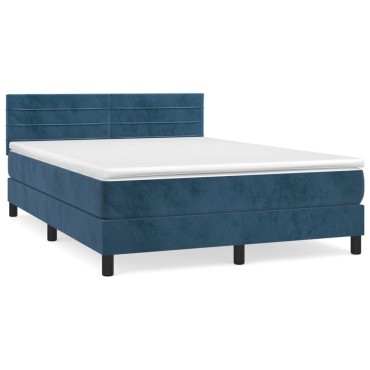 vidaXL Κρεβάτι Boxspring με Στρώμα Σκούρο Μπλε 140x200 εκ. Βελούδινο