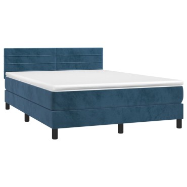 vidaXL Κρεβάτι Boxspring με Στρώμα Σκούρο Μπλε 140x200 εκ. Βελούδινο