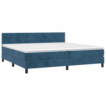vidaXL Κρεβάτι Boxspring με Στρώμα Σκούρο Μπλε 200x200 εκ. Βελούδινο