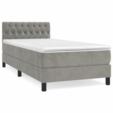 vidaXL Κρεβάτι Boxspring με Στρώμα Ανοιχτό Γκρι 90x200 εκ. Βελούδινο