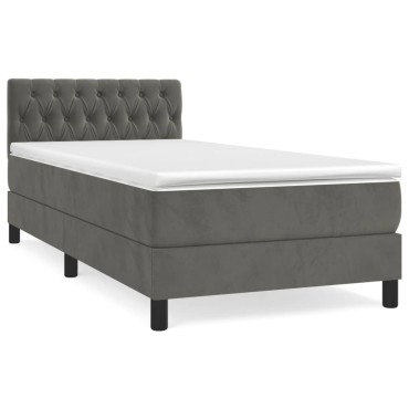 vidaXL Κρεβάτι Boxspring με Στρώμα Σκούρο Γκρι 90x200 εκ. Βελούδινο