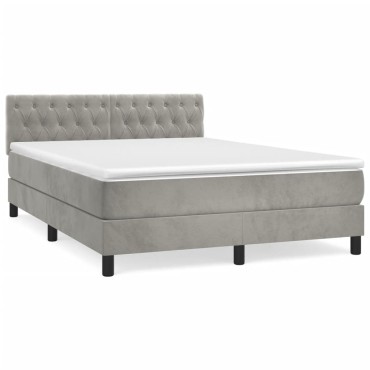 vidaXL Κρεβάτι Boxspring με Στρώμα Ανοιχτό Γκρι 140x200cm Βελούδινο 1 τεμ. - Διπλό