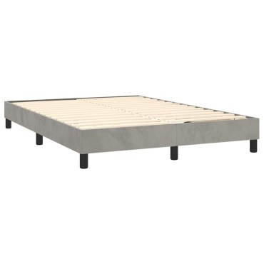 vidaXL Κρεβάτι Boxspring με Στρώμα Ανοιχτό Γκρι 140x200cm Βελούδινο 1 τεμ. - Διπλό