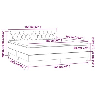 vidaXL Κρεβάτι Boxspring με Στρώμα Σκούρο Γκρι 160x200 εκ. Βελούδινο